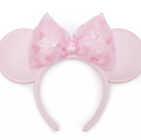 Disney Accessories - Disney Parks 2025 Minnie Mouse Ears Headband Vegan Leather Pleather Pink Sequin